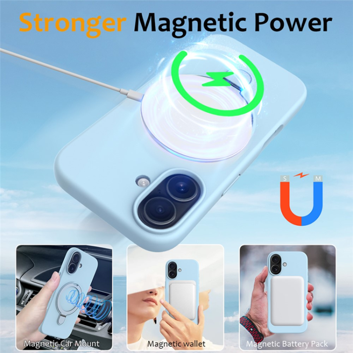 A-One Brand - iPhone 17 Mobiskal MagSafe Kickstand PC + Silikon - Himmelsblå