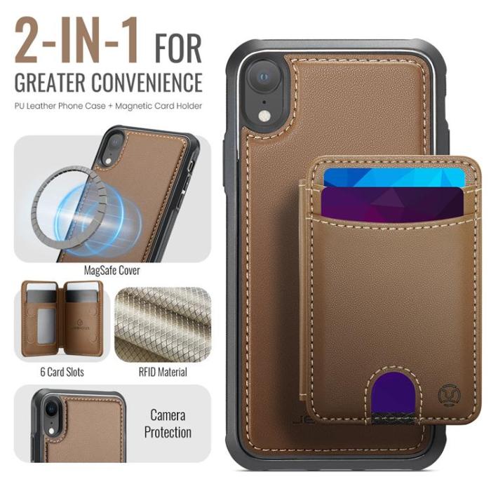 OEM - JEEHOOD Mobilskal till iPhone XR MagSafe Konstläder Med Kortfack - Brun
