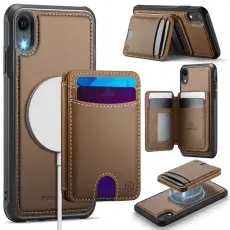 OEM - JEEHOOD Mobilskal till iPhone XR MagSafe Konstl&auml;der Med Kortfack - Brun