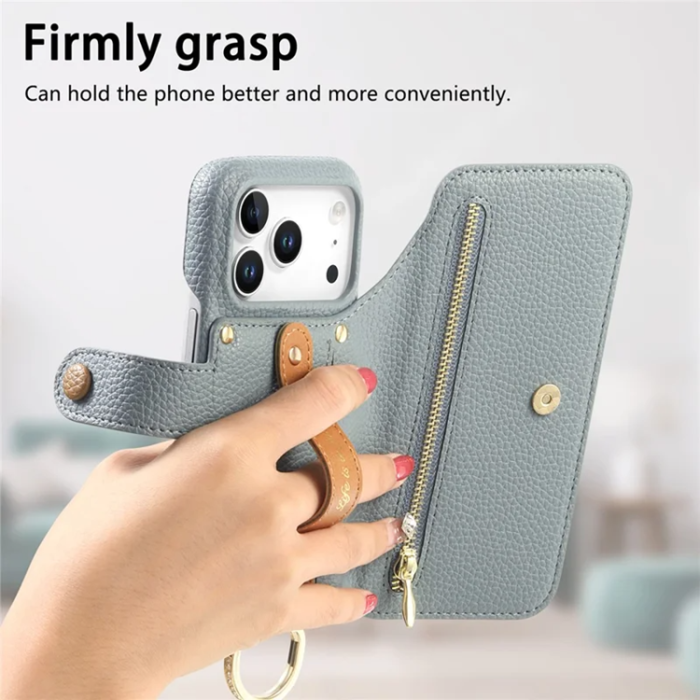 A-One Brand - iPhone 17 Pro Max Konstläder Plånboksfodral RFID-Skydd Zipper - Blå