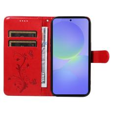 OEM - Samsung Galaxy A37 Pl&aring;nboksfodral Konstl&auml;der Blomm&ouml;nster St&auml;ll - R&ouml;d