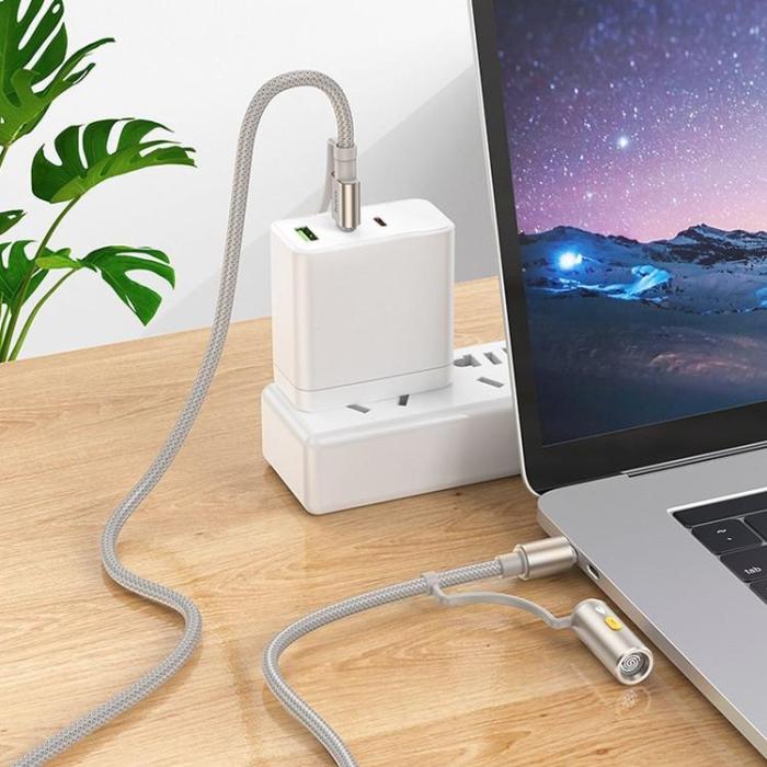 Hoco - Hoco USB-A/USB-C Till USB-C, Cigarettändare 60W 3A Kabel 1.2m U138 - Grå