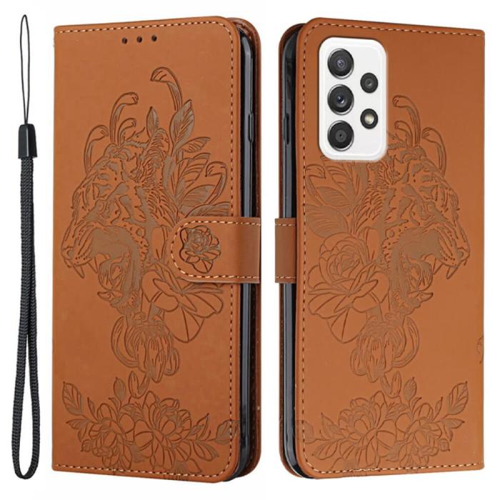 A-One Brand - Tiger Flower Plånboksfodral till Galaxy A52 5G - Brun