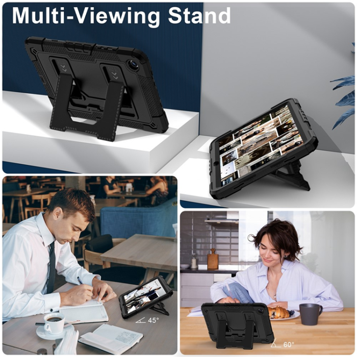 A-One Brand - Galaxy Tab A9 Plus Skal Kickstand Med Rem Anti Drop - Svart