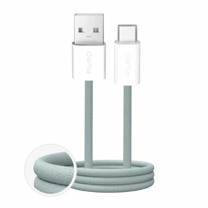 Puro - Puro USB-A - USB-C Kabel 1.5m Flätad Fabrik 2.0 10W - Grön