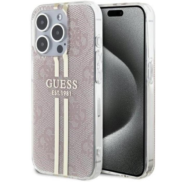 Guess - Guess iPhone 15 Pro Mobilskal Gold Stripes - Rosa