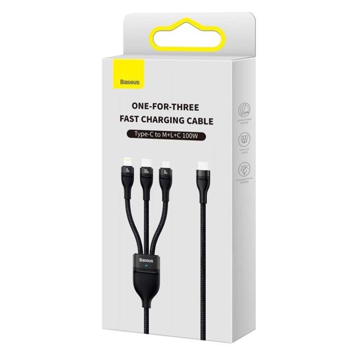 BASEUS - Baseus 3in1 USB-C till USB-C, Lightning, microUSB kabel 100W 1.5m