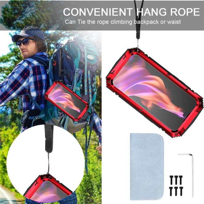 R-JUST - R-JUST iPhone 15 Plus Mobilskal med Härdat Glas - Röd