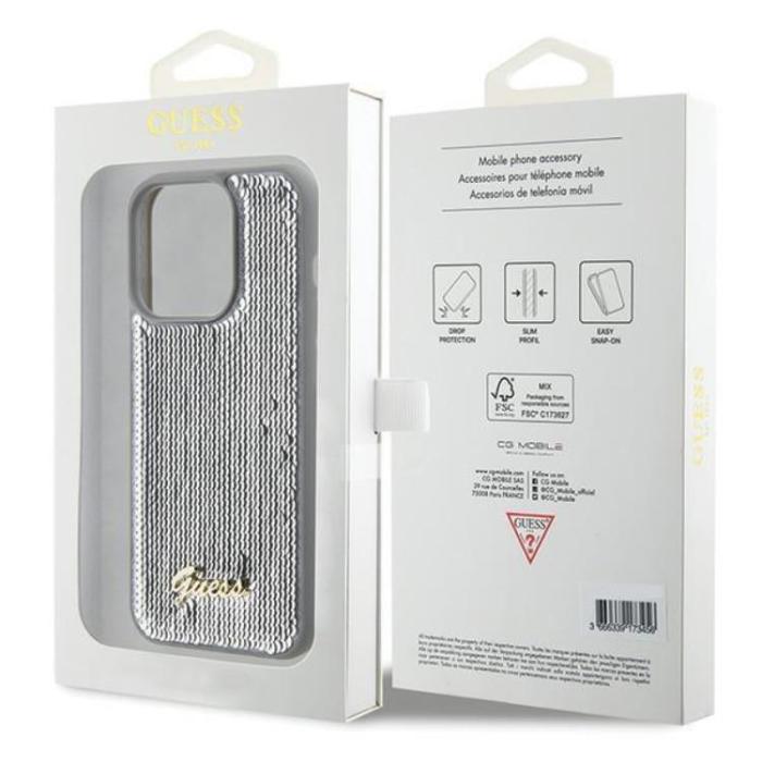 Guess - Guess iPhone 15 Pro Max Mobilskal Sequin Script Metal - Silver