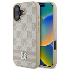 DKNY - DKNY Mobilskal till iPhone 16 Checkered Pattern Printed Stripes - Rosa