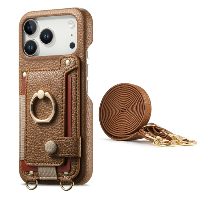 A-One Brand - Mobilskal till iPhone 17 Pro Max med Korthållare Ring Kickstand - Brun