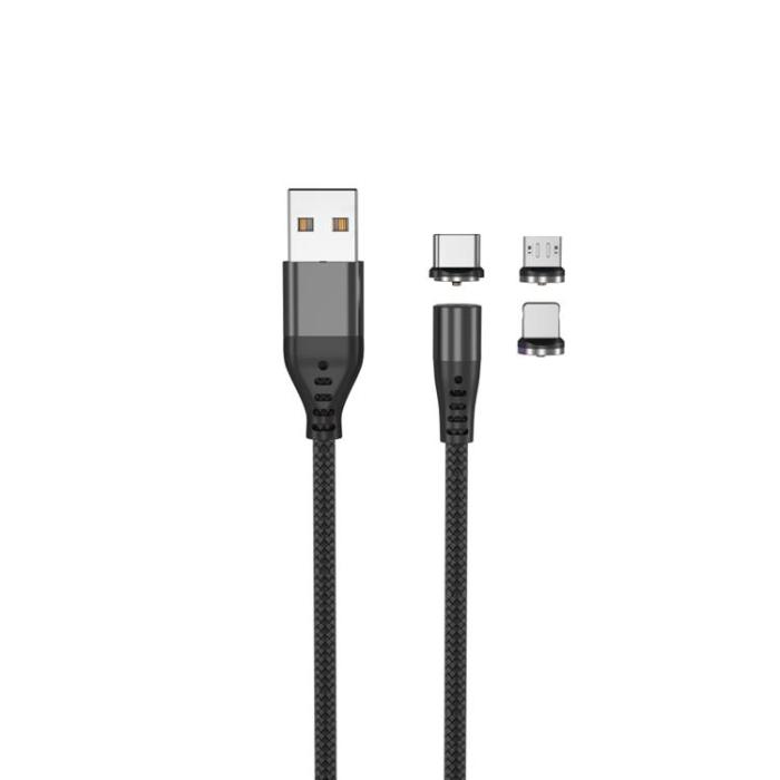 Maxlife - Maxlife Magnetisk USB-A till USB-C, Lightning, microUSB kabel 1m
