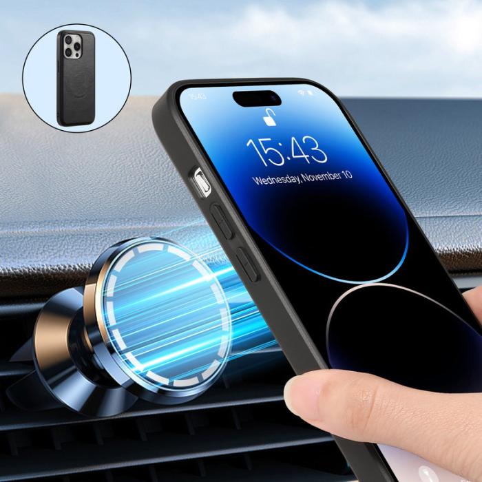 DENIOR - DENIOR A10 Mobilskal till iPhone 16 Pro Max Äkta Läder Svart