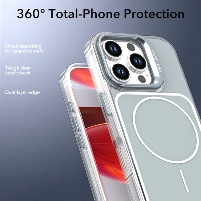 A-One Brand - iPhone 16 Pro Max Mobilskal MagSafe Lens Kickstand med Handrem - Grå