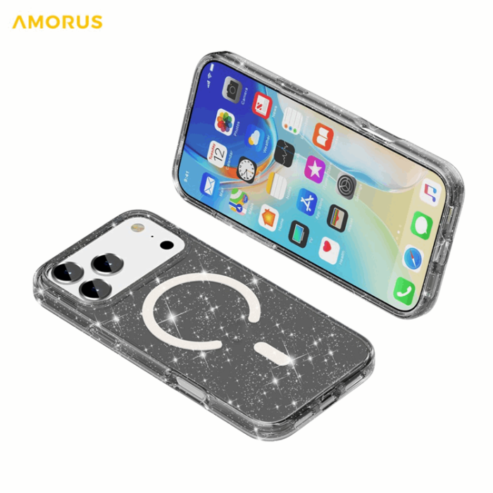 AMORUS - AMORUS iPhone 17 Pro Mobilskal Magsafe Glitter Powder PC + TPU