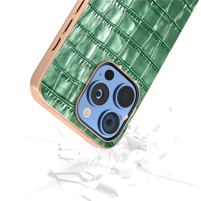 ABEEL - ABEEL iPhone 16 Pro Max Mobilskal Äkta läder Crocodile - Grön