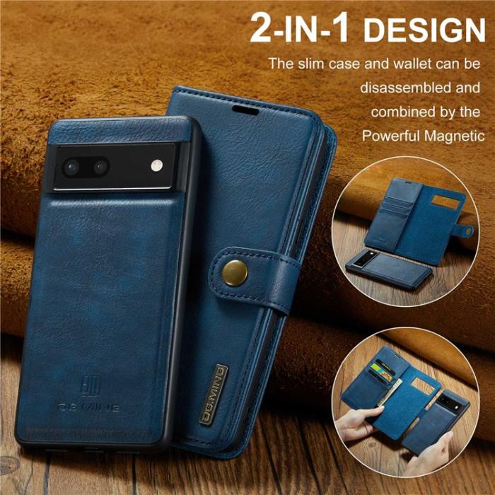 DG.MING - DG.MING Google Pixel 6a Plånboksfodral Detachable 2-in-1 Äkta Läder - Blå