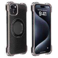 R-JUST - R-JUST RJ-51 Mobilskal till iPhone 15 Aluminium Legering Rotbart St&auml;ll Svart