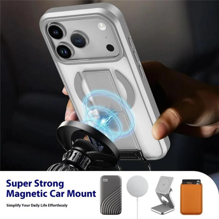 A-One Brand - iPhone 17 Pro Mobilskal Magsafe Metal D-Ring Kickstand - Grå