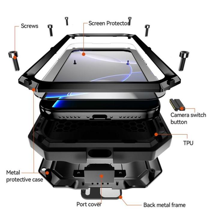 R-JUST - R-JUST iPhone 17 Pro Max Mobilskal Med Härdad Glas - Svart
