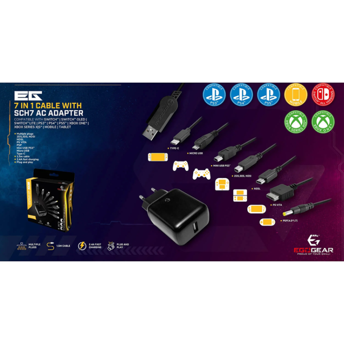 EGOGEAR - EGOGEAR 7-i-1-kabel SCH7 AC-adapter för Retrokonsoler