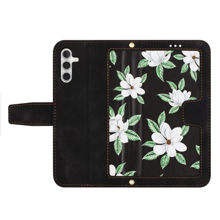 OEM - Mobilskal till Samsung Galaxy S26 Plus PU Läder Blommönster - Svart