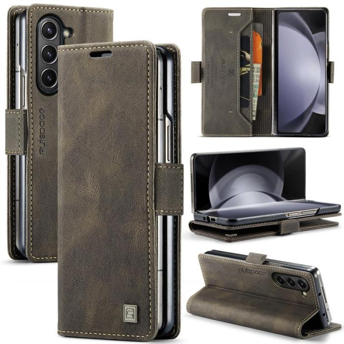 AUTSPACE - AUTSPACE Samsung Galaxy Z Fold5 Fodral KonstLäder - Kaffe