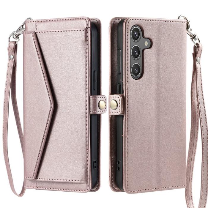 OEM - Samsung Galaxy S26/S26 Pro Plånboksfodral Konstläder Med Handrem - Roséguld