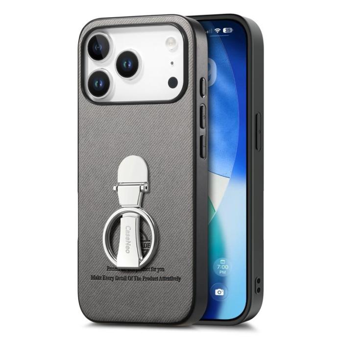 CASENEO - D.G Ming iPhone 17 Pro Fodral Kickstand KonstLäder - Grå