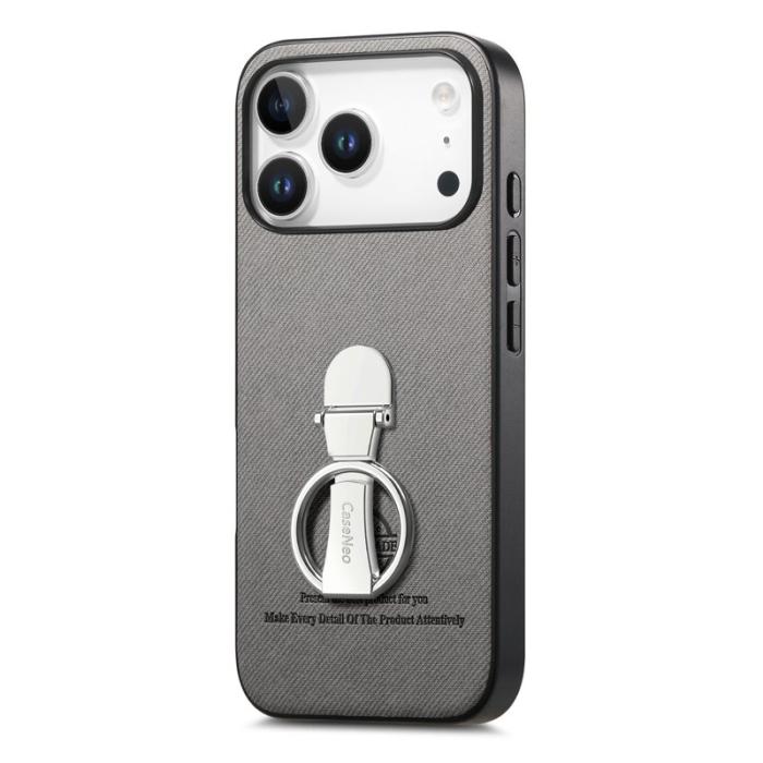 CASENEO - D.G Ming iPhone 17 Pro Fodral Kickstand KonstLäder - Grå