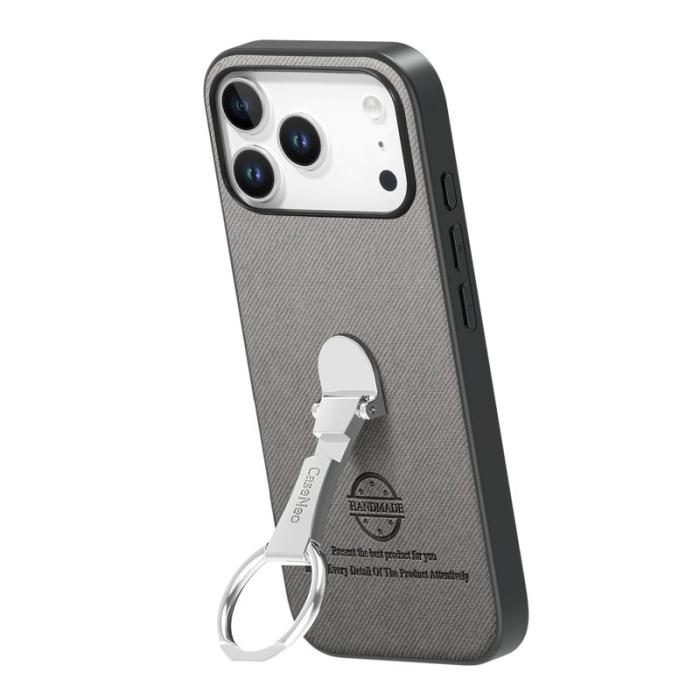 CASENEO - D.G Ming iPhone 17 Pro Fodral Kickstand KonstLäder - Grå