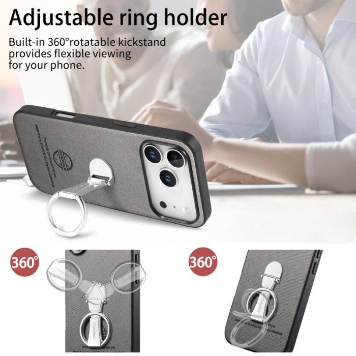 CASENEO - D.G Ming iPhone 17 Pro Fodral Kickstand KonstLäder - Grå