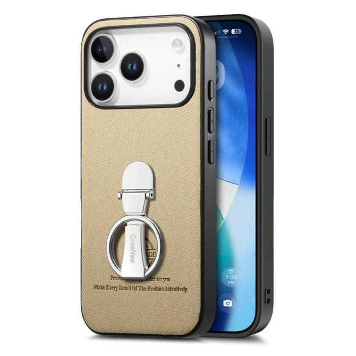 CASENEO - D.G Ming iPhone 17 Pro Fodral Kickstand KonstLäder - Khaki