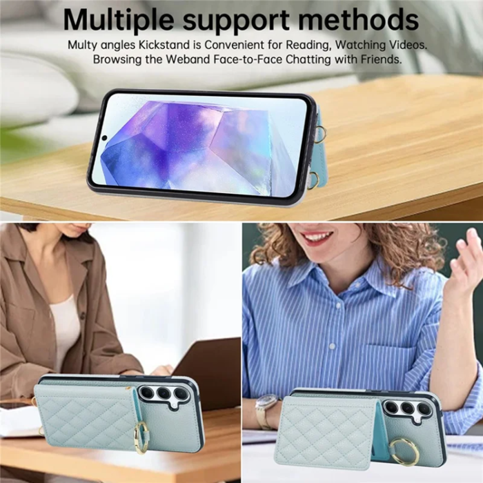 A-One Brand - Galaxy S25 / S24 Mobilskal Korthållare Kickstand Rhombus - Blå