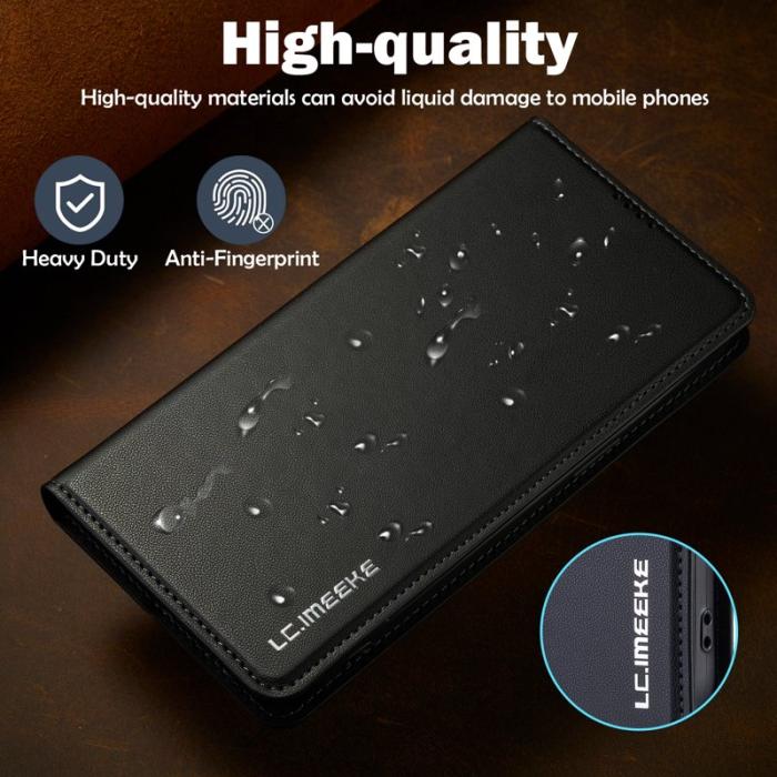 LC.imeeke - LC.IMEEKE L1 Series iPhone 16 Plus Plånboksfodral Konstläder - Svart
