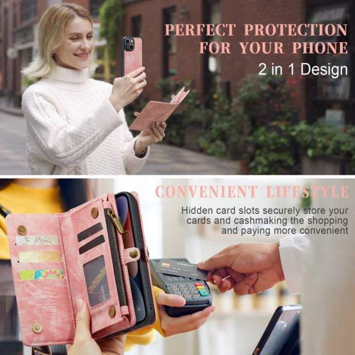Caseme - CASEME iPhone 14 Plånboksfodral Äkta Läder Detachable - Rosa