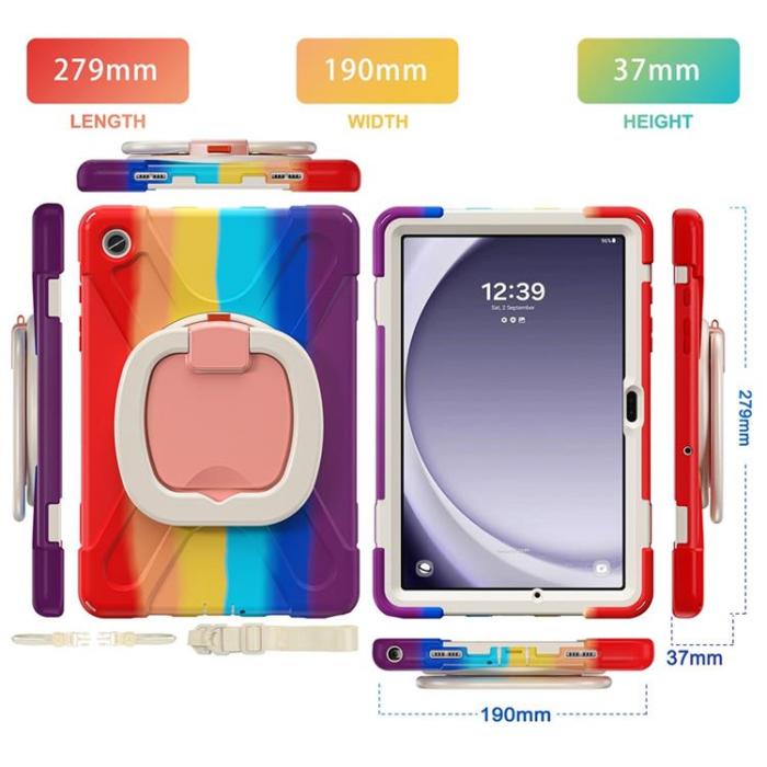 A-One Brand - Galaxy Tab A9 Plus Skal Kickstand Handle Grip - Färgglad Röd