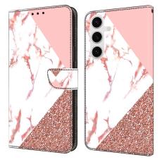 OEM - Samsung Galaxy S26 Fodral M&ouml;nstertryck St&auml;ll L&auml;der Flip - Triangul&auml;r Marmor