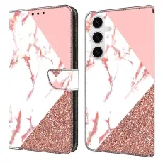 OEM - Samsung Galaxy S26 Fodral M&ouml;nstertryck St&auml;ll L&auml;der Flip - Triangul&auml;r Marmor