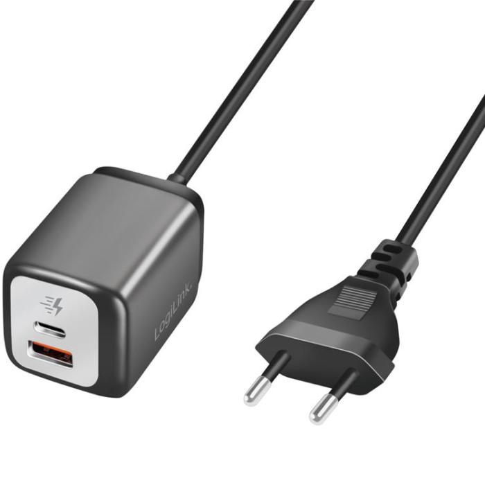 LogiLink - Logilink Väggladdare 1xUSB-A + 1xUSB-C med fast kabel 1.5m GaN 30W