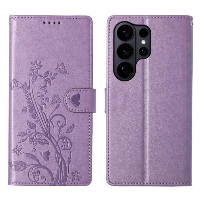 OEM - Samsung Galaxy S26 Ultra Fodral PU Läder Blomtryck - Lila