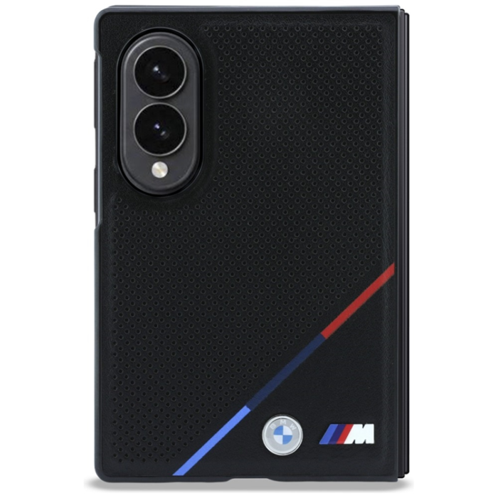 BMW - BMW Mobilskal För Galaxy Z Fold 8 MagSafe M Läder Tricolor Stripe - Svart