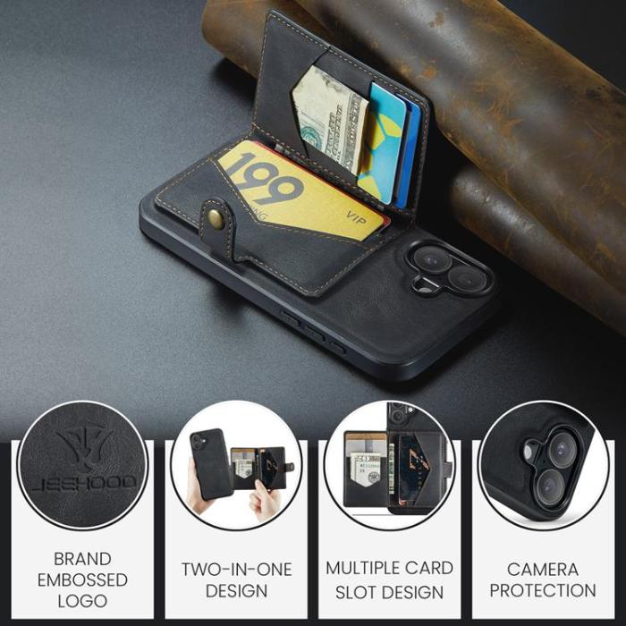 OEM - JEEHOOD iPhone 17 Mobilskal KonstLäder + Plast Avtagbar - Svart