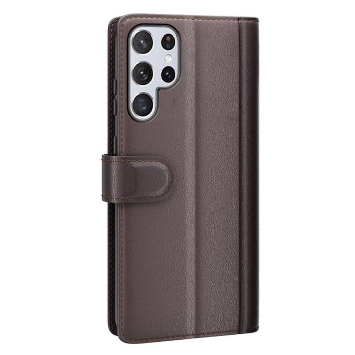 A-One Brand - Magnetisk Äkta Läder Fodral Galaxy S22 Ultra - Brun
