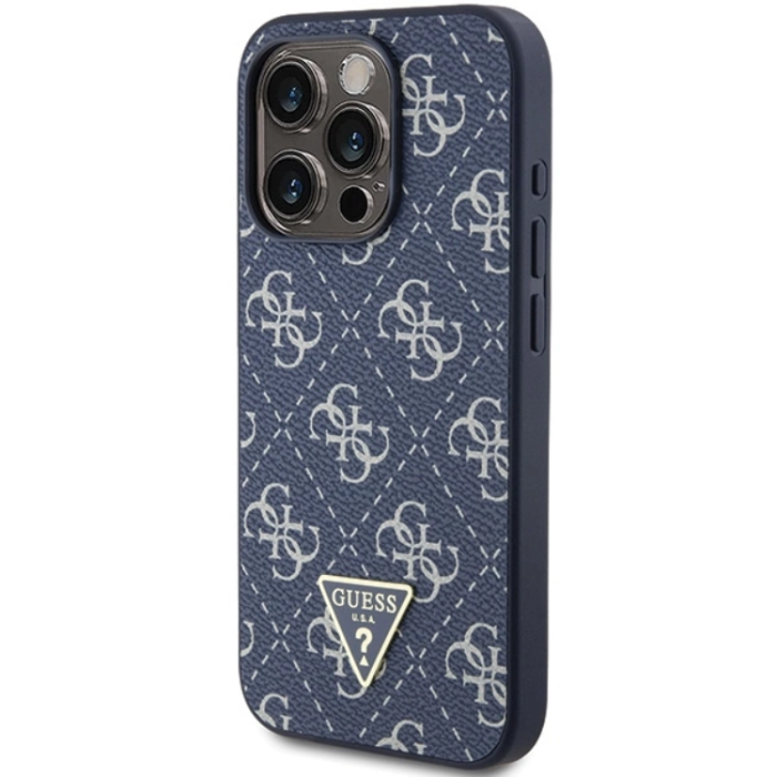 Guess - Guess iPhone 15 Pro Mobilskal Triangle Metall Logo - Blå