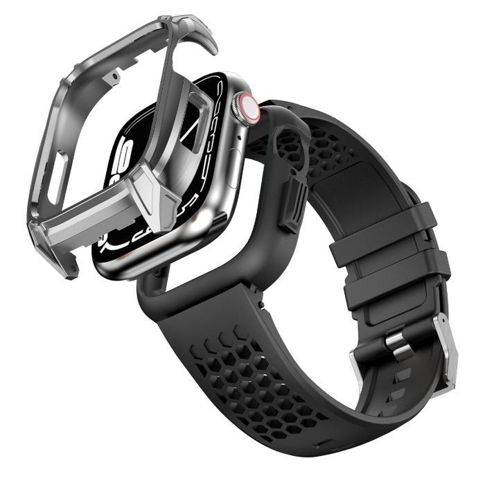 Kingxbar - Kingxbar Apple Watch 7/8 (45mm) Armband CYF148 2in1 Rugged Armored - Silver