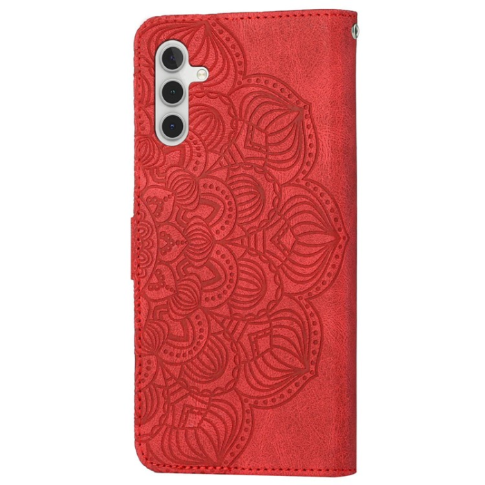 A-One Brand - Galaxy A14 5G/4G Plånboksfodral Mandala Flower Imprinted - Röd