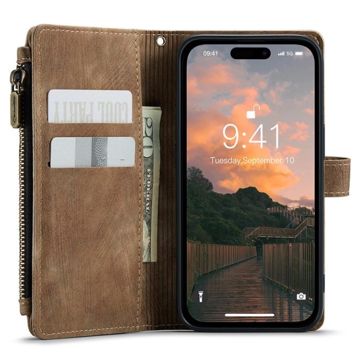 Caseme - CASEME iPhone 15 Pro Plånboksfodral C30 Zipper - Brun