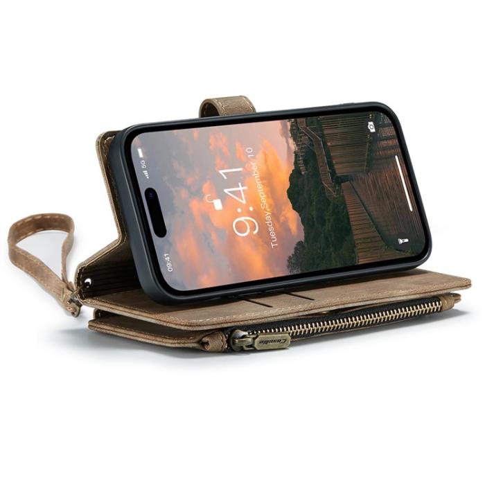 Caseme - CASEME iPhone 15 Pro Plånboksfodral C30 Zipper - Brun
