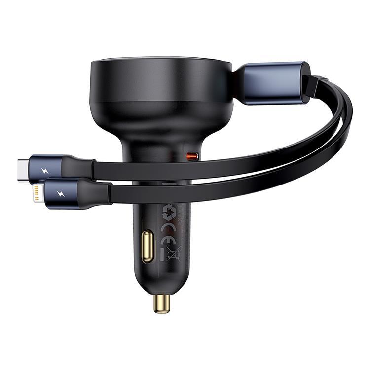 Baseus Enjoyment USB-C Billaddare med USB-C/Lightning 60W kabel - Svart | 505295 | AlltMobil